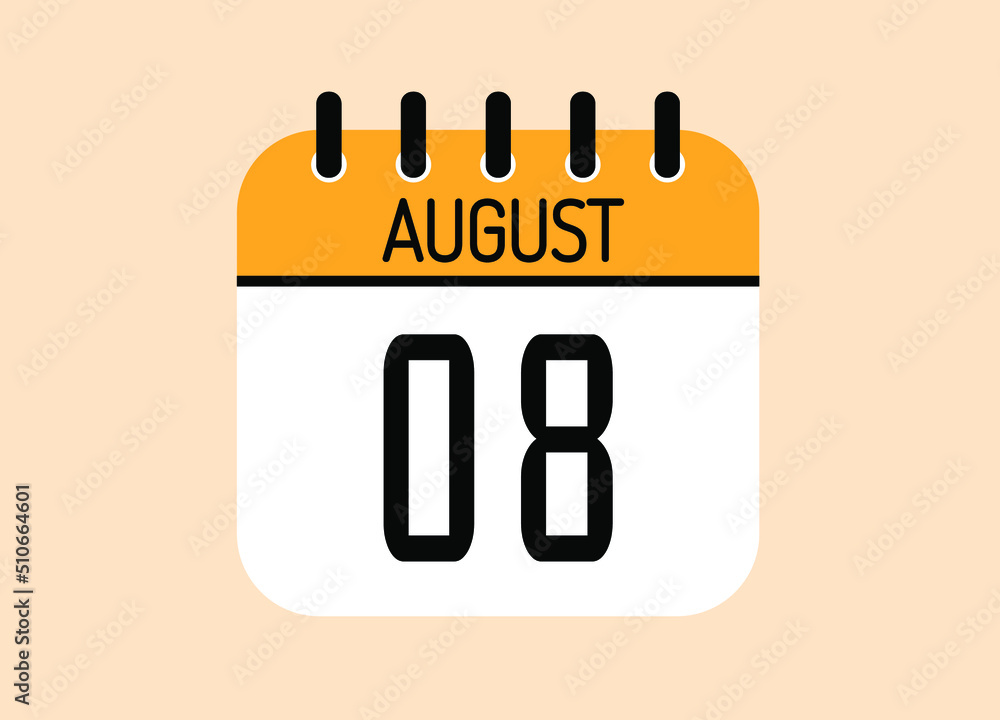 Day 8 August calendar template. Banner for the month of august. Day 8 August calendar template. Banner for the month of august.