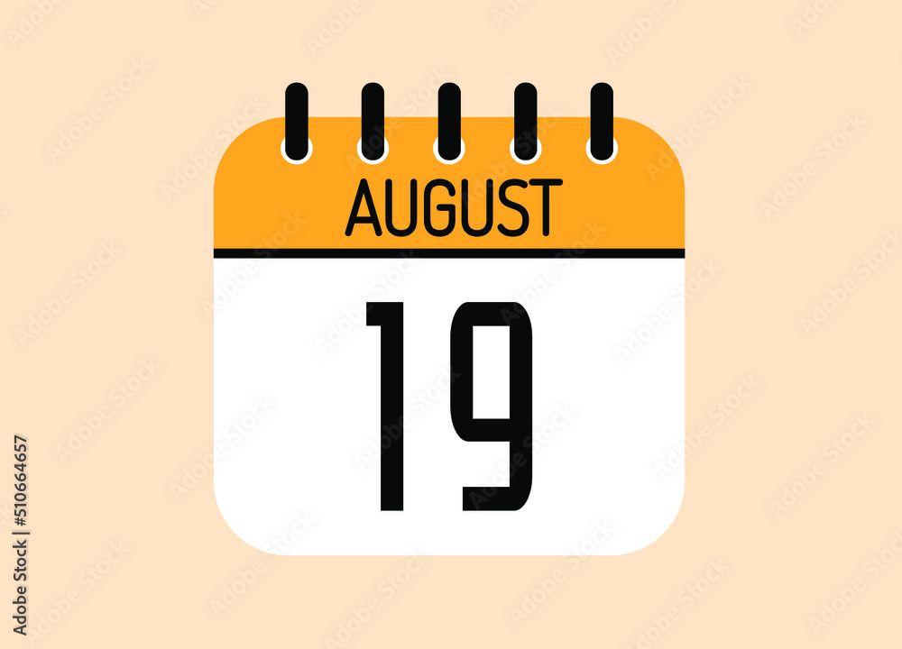 Day 19 August calendar template. Banner for the month of august. Day 19 August calendar template. Banner for the month of august.