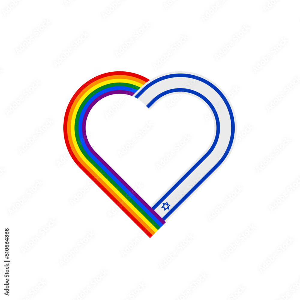 unity concept. heart ribbon icon of rainbow and israel flags. vector illustration isolated on white background unity concept. heart ribbon icon of rainbow and israel flags. vector illustration isolated on white background