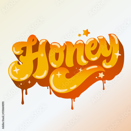 Honey - lettering hand-drawn. It can be used for T-shirts, stickers, greeting cards. The illustration is carefully digitized and ready for use. Vector illustration.