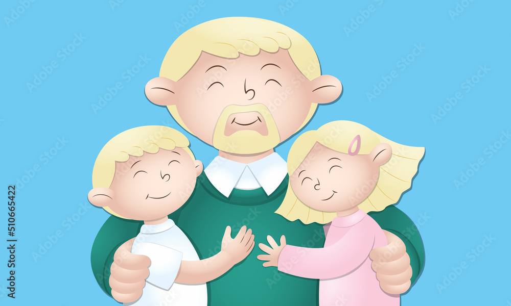 Vector illustration of happy children hugging dad Vector illustration of happy children hugging dad