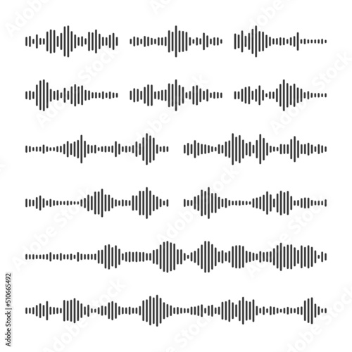 Voice message, mail. Social media chat conversation. Messaging app, music player, audio or video editor interface element. Voice assistant, recorder. Sound wave pattern. Vector illustration