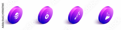 Set Isometric Gas mask, Nuclear bomb, Poison on the arrow and Beaker with toxic liquid icon. Vector