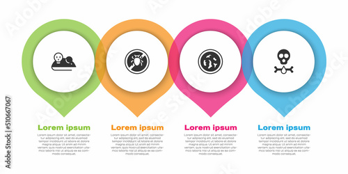 Set Experimental mouse, Stop colorado beetle, Petri dish with bacteria and Bones and skull. Business infographic template. Vector