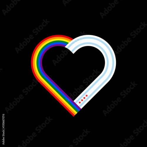 unity concept. heart ribbon icon of rainbow and chicago city flags. vector illustration isolated on black background