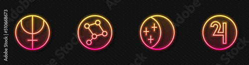 Set line Eclipse of the sun, Neptune planet, Great Bear constellation and Symbol Jupiter. Glowing neon icon. Vector