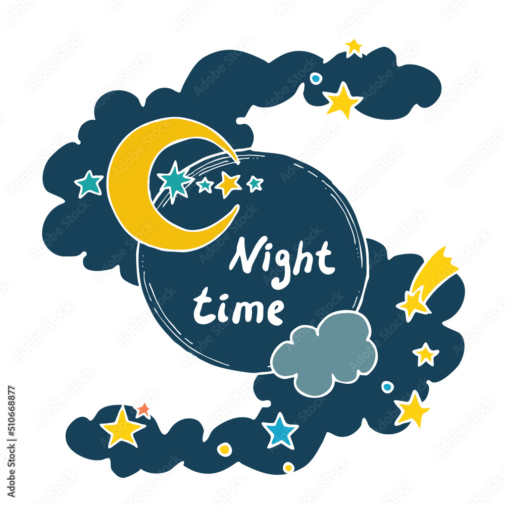 Vector Stock Illustration Of The Good Night Set. Doodle Style, Simple  Drawing Of Sheep, Lambs, Cloud, Moon, Sleep Mask, Lamp, Slippers, Stuffed  Toy, Toothbrush, Alarm Clock, Zzz. Stickers Isolated Клипарты, SVG, векторы,