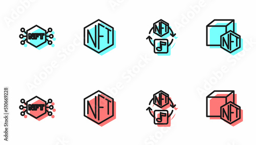 Set line NFT Digital crypto art, and icon. Vector