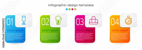 Set line Punching bag, Boxing glove, Sport and Stopwatch. Business infographic template. Vector