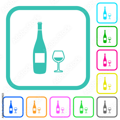 Wine bottle and glass vivid colored flat icons