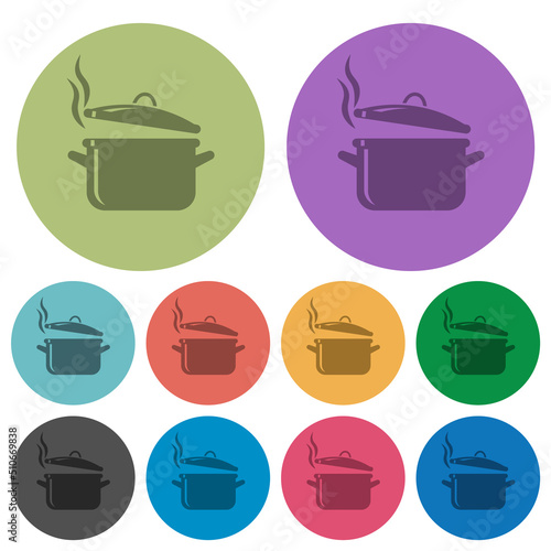 Steaming glossy pot with lid color darker flat icons