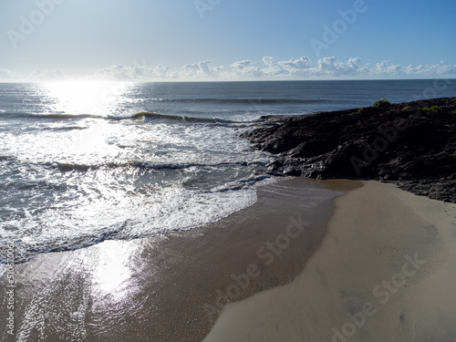 Aerial view of a deserted paradise beach amidst the nature of the Atlantic Forest