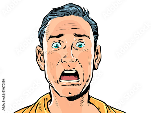 male face fright emotion, fear anxiety news danger surprise