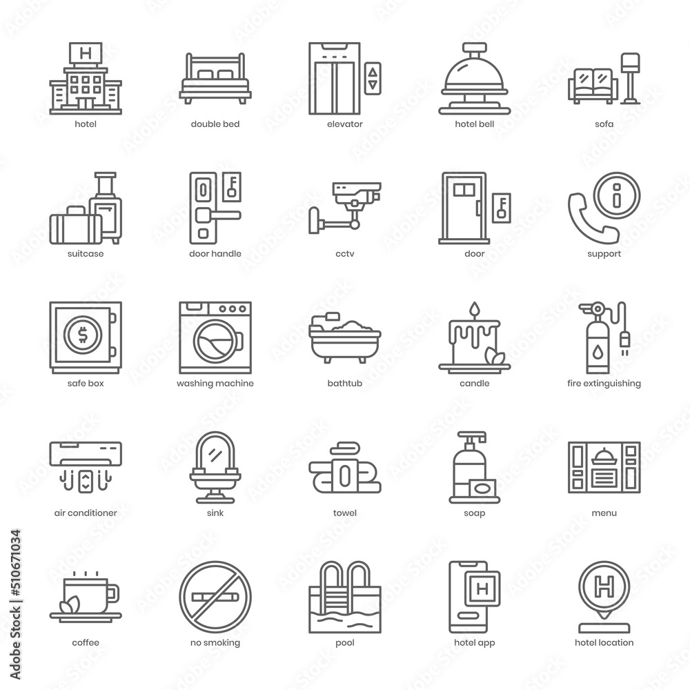 Hotel Agent icon pack for your website design, logo, app, UI. Hotel Agent icon outline design. Vector graphics illustration and editable stroke. Hotel Agent icon pack for your website design, logo, app, UI. Hotel Agent icon outline design. Vector graphics illustration and editable stroke.