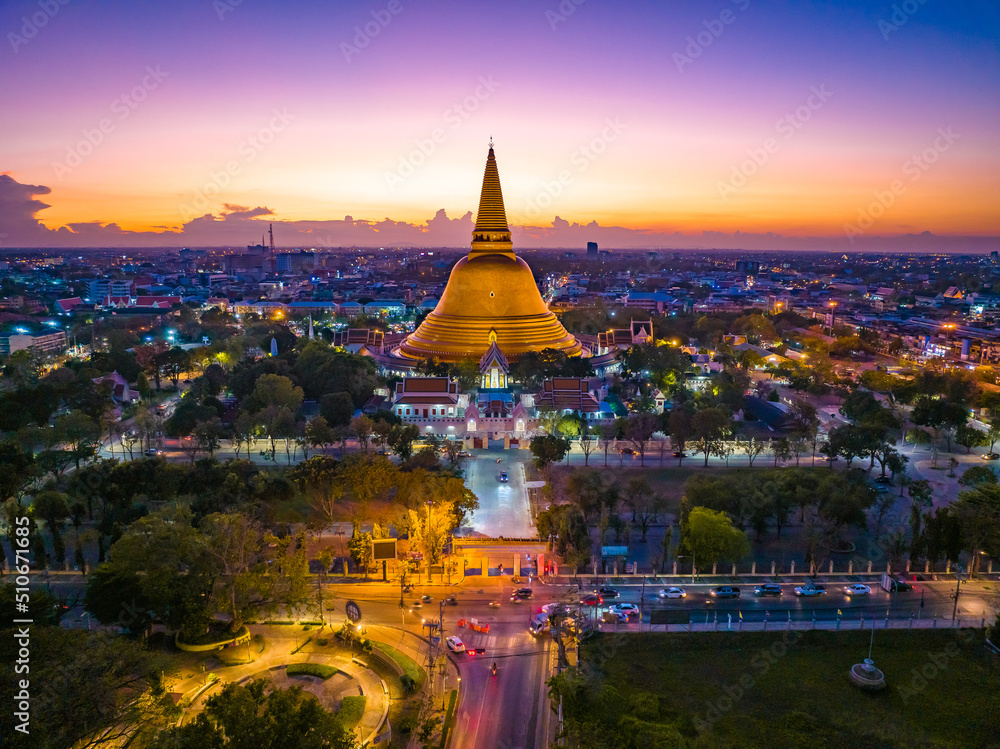 Aerial view of Phra Pathom Chedi biggest stupa in Nakhon Pathom, Thailand