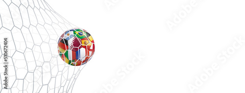 BALLON DE FOOTBALL DANS LE FILET SPÉCIAL CHAMPIONNAT 2022. Fond blanc