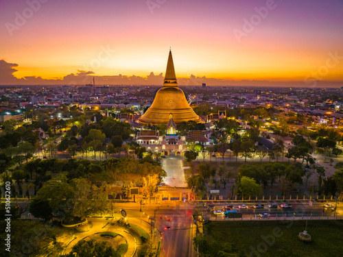 Aerial view of Phra Pathom Chedi biggest stupa in Nakhon Pathom, Thailand