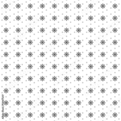Square seamless background pattern from black spider web symbols are different sizes and opacity. The pattern is evenly filled. Vector illustration on white background