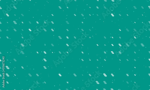 Seamless background pattern of evenly spaced white videoconference symbols of different sizes and opacity. Vector illustration on teal background with stars