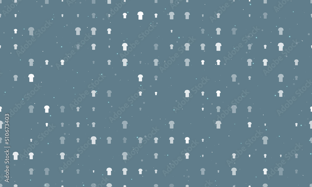 Seamless background pattern of evenly spaced white t-shirt symbols of different sizes and opacity. Vector illustration on blue gray background with stars Seamless background pattern of evenly spaced white t-shirt symbols of different sizes and opacity. Vector illustration on blue gray background with stars