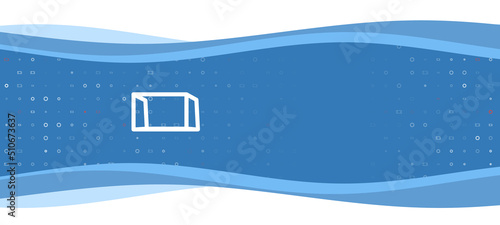 Blue wavy banner with a white football goal symbol on the left. On the background there are small white shapes, some are highlighted in red. There is an empty space for text on the right side