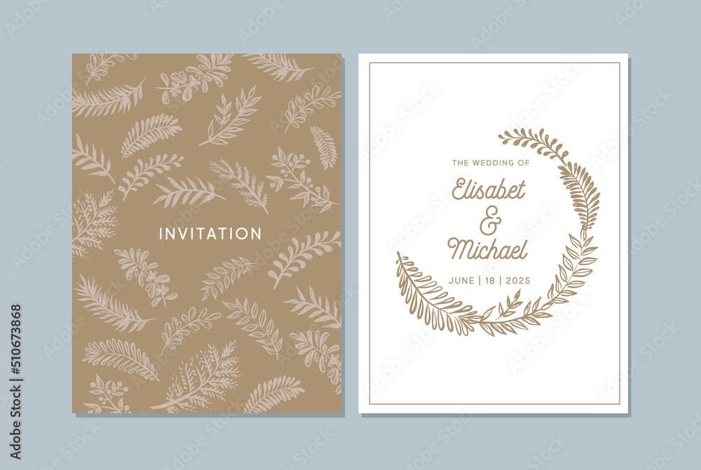 Wedding invitation template, Hand drawn, vector.	