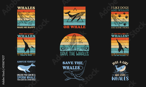 Fotografiet Blue Whale Typography T-Shirt Vector Design