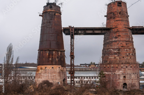 Old abandoned pottery and brick factory in Kladno, Czech Republic photo