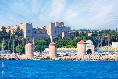 Panoramic view of the city of Rhodes from the sea, Greece