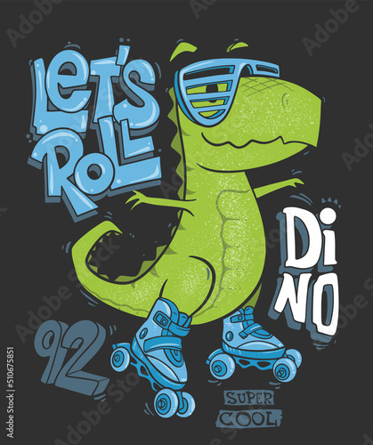 Dinosaur on roller skates. Extreme sports on the street. Vector illustration