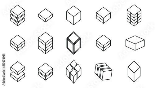 15 Geometric cube icons vector In line style