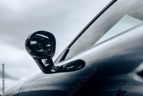 Drivers side mirror on a black car