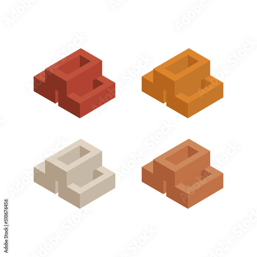 Bricks are shown in different positions. Flat 3d isometric vector Brick icons illustration. Industrial elements. Construction.