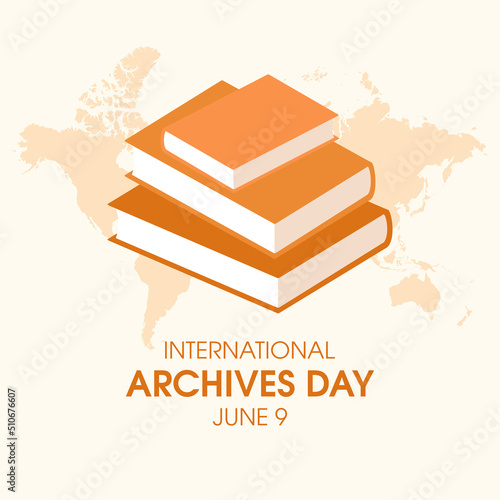 International Archives Day vector. Pile of books and world map icon vector. Stack of books illustration. June 9. Important day
