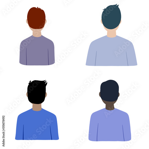 Young man, view from the back. Boy character. Cartoon illustration isolated on white