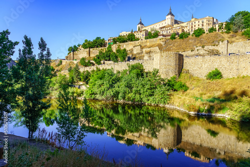 Panoramic view of the Unesco city of Toledo next to the Tagus River.