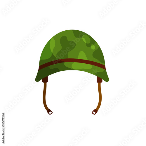 Military helmet of American soldier of World War II. Green protective cap. Ammunition and uniforms