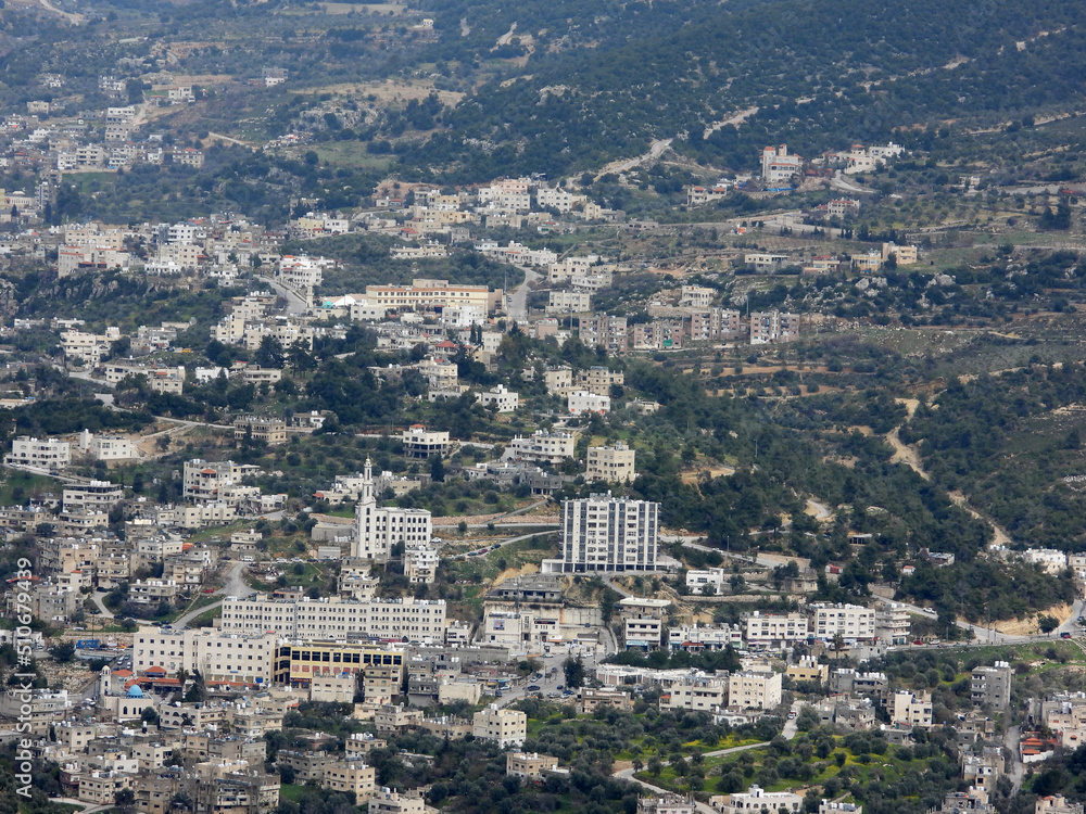 Ajloun, Jordan buildings, mosques and trees 