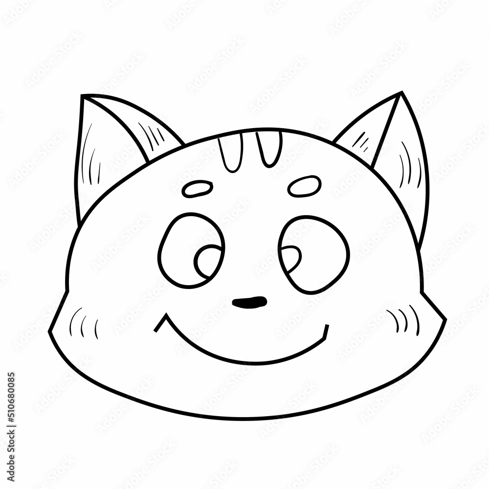 Doodle cat emotion head. Smile face. Cute fun kid vector illustration. Black line art animal on white background. Doodle cat emotion head. Smile face. Cute fun kid vector illustration. Black line art animal on white background.