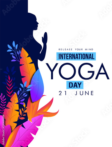 International Yoga day 21 june web banner EPS10 vector.Meditation Practice Yoga Colorful Fitness Concept. Vector illustration