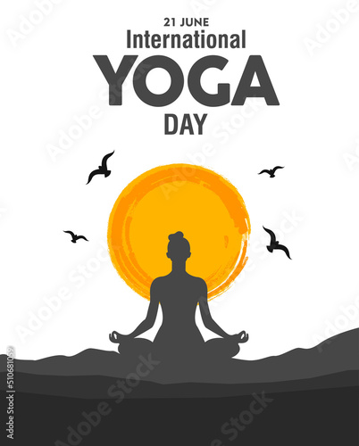 International Yoga day 21 june web banner EPS10 vector.Meditation Practice Yoga Colorful Fitness Concept. Vector illustration