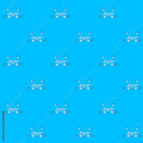 Seamless animal ornament with abstract cat faces and the inscription Meow on ...