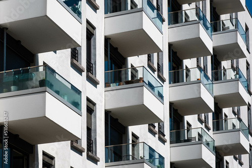 Fotografia balconies on apartment building facade, residential real estate