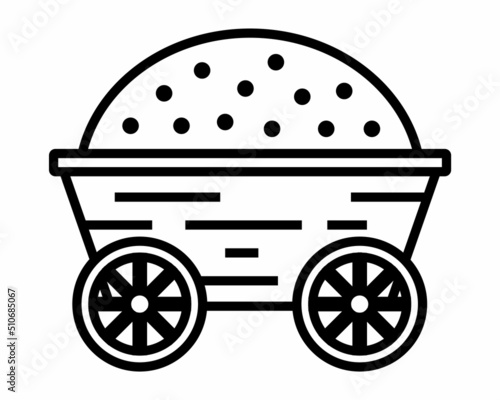 black icon of a wooden cart with hay. flat vector illustration.