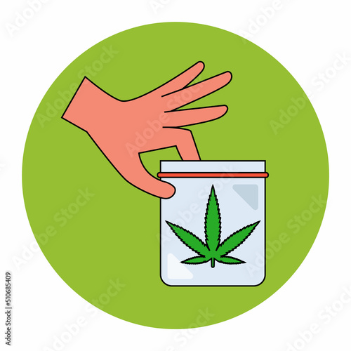 man holds a packet of marijuana in his hand. flat vector illustration.