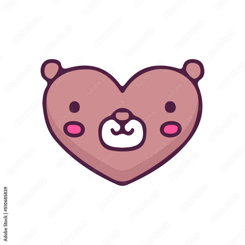 Kawaii bear head with heart shape, illustration for t-shirt, street wear, sticker, or apparel merchandise. With doodle, retro, and cartoon style.