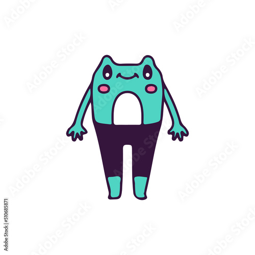 Funny frog mascot character, illustration for t-shirt, street wear, sticker, or apparel merchandise. With doodle, retro, and cartoon style.