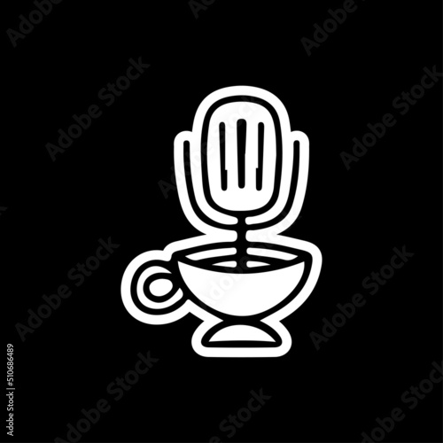 Microphone and cup of coffee, illustration for t-shirt, street wear, sticker, or apparel merchandise. With retro, and cartoon style.