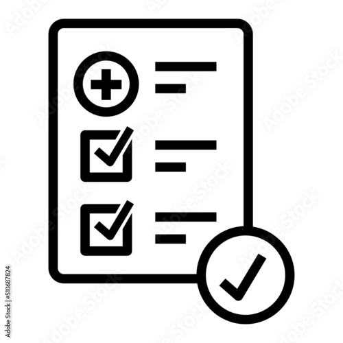 Medical form list with results data and approved check mark vector icon