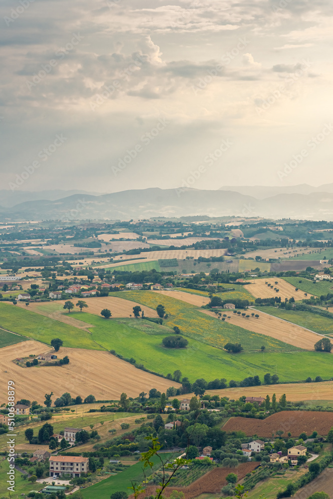 Beautiful landscape of the Marche countryside from Recanati Italy at sunset Beautiful landscape of the Marche countryside from Recanati Italy at sunset